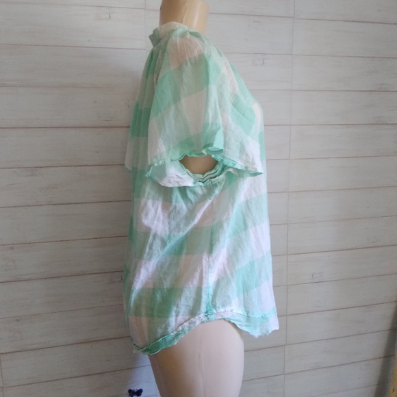 Anthropologie MAEVE Gingham button down Top green - Picture 6 of 8